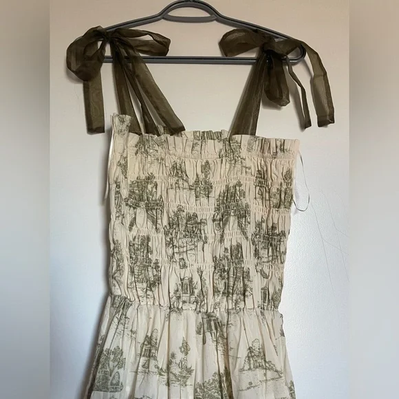 EN SAISON Egret Cotton Tiered Midi Dress Smocked With Pockets French Country - Picture 5 of 5